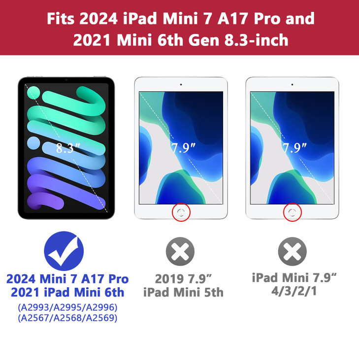 Grifobes Case for iPad mini 7th 2024 (A17 Pro) / Mini 6th Generation 2021 8.3", Heavy Duty Shockproof Cover with Pencil Holder Stand, for i Pad Mini