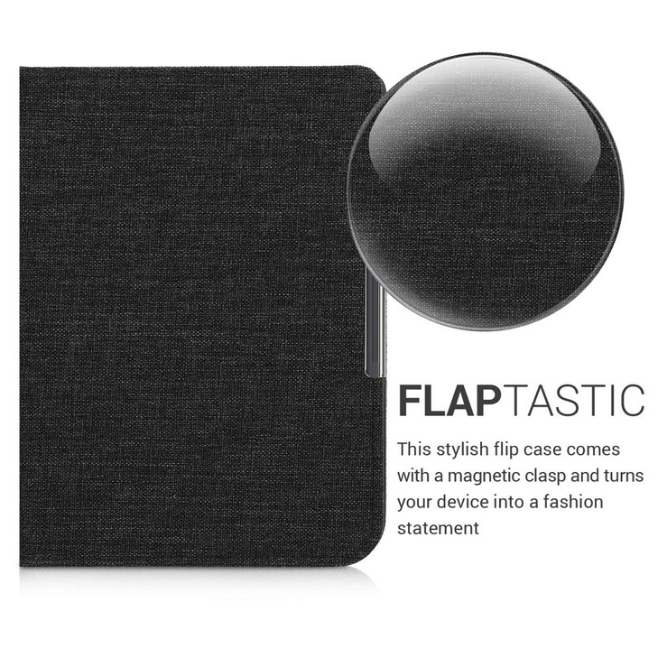 kwmobile Case Compatible with Pocketbook InkPad 3/3 Pro/Color/Vivlio InkPad 3 - Book Style Fabric e-Reader Cover Flip Folio Case - Dark Grey