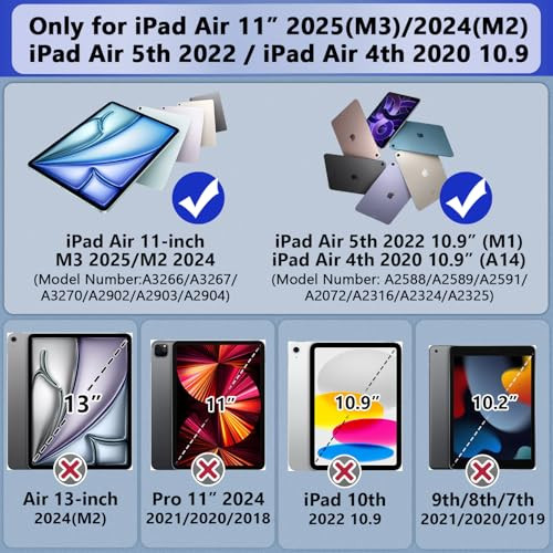 Grifobes for iPad Air 11 inch (M3/M2) 2025/2024, iPad Air 5th/4th Generation Case 2022/2020 10.9", Heavy Duty Protective Cover with Pen Holder Stand