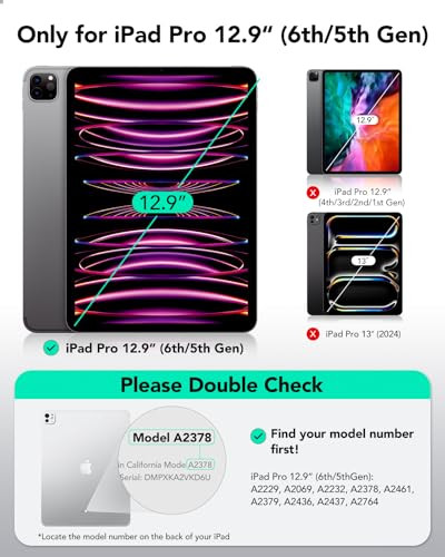 ESR for iPad Pro 12.9 Case, iPad 12.9 Pro Folio Case (2022/2021, 6th/5th Generation) with Pencil Holder, Detachable Magnetic Cover, Vertical Stand, R