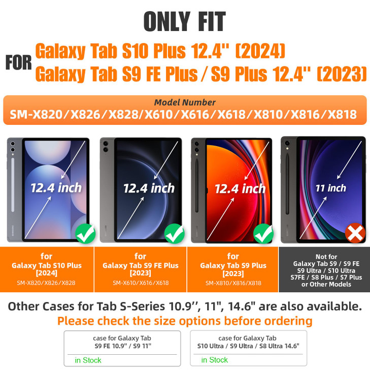 SEYMAC stock Case for Samsung Galaxy Tab S10 Plus/ S9 FE Plus/ S9 Plus 5G Tablet 12.4'' Case with Screen Protector Pencil Holder [360 Rotating Hand S