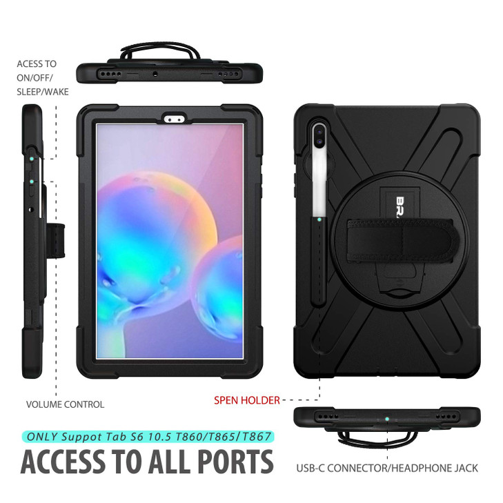 BRAECN for Galaxy Tab S6 Case,[Support S Pen Wireless Charging] Heavy Duty Shockproof Case with Pen Holder,Hand Strap,Shoulder Strap,Kickstand for Ga
