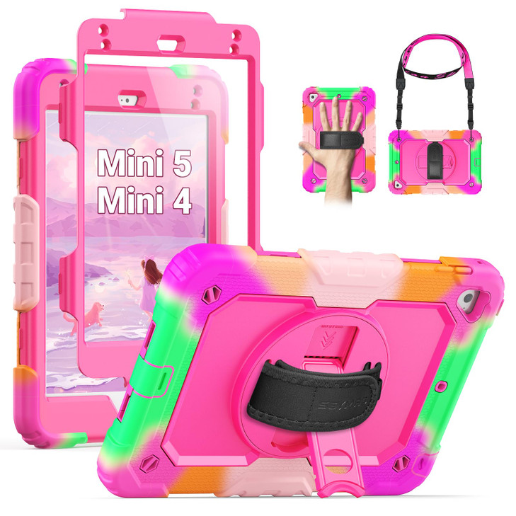 SEYMAC for iPad mini 5/ Mini 4 Case 7.9 Inch, Heavy Duty Shockproof Full-Body Protective Case with Screen Protector, Rotating Stand, Hand/Shoulder St