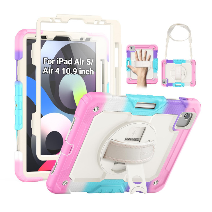 SEYMAC Case for iPad Air 5th/ 4th Generation 10.9", Full-Body Shockproof Protective Case with Screen Protector, Rotating Stand/Handle/Shoulder Strap/