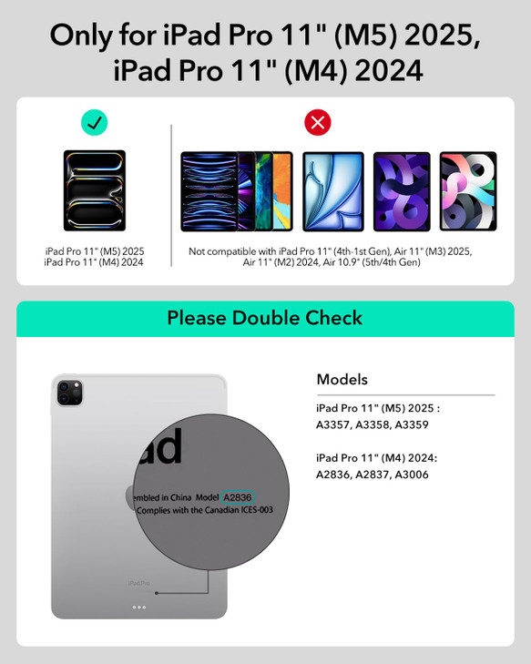 ESR iPad Pro 11 Inch Case with Keyboard (M5/M4, 2025/2024), iPad Pro 11(5th) Keyboard Case with Easy-Set Magnetic Stand, Portrait/Landscape Modes, Re