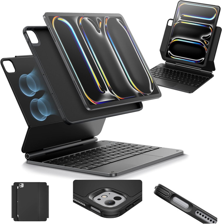 ESR iPad Pro 13 Inch Case with Keyboard (M5/M4, 2025/2024), iPad Pro 13 Keyboard Case with Easy-Set Magnetic Stand, Portrait/Raised Modes for iPad Pr