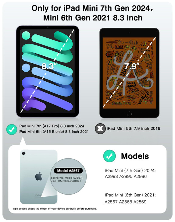 TiMOVO Case for iPad mini 7 2024 (A17 Pro) / iPad mini 6 2021, iPad mini 7th/6th Generation Case 8.3 inch, Strong Magnetic Smart Folio Trifold Stand