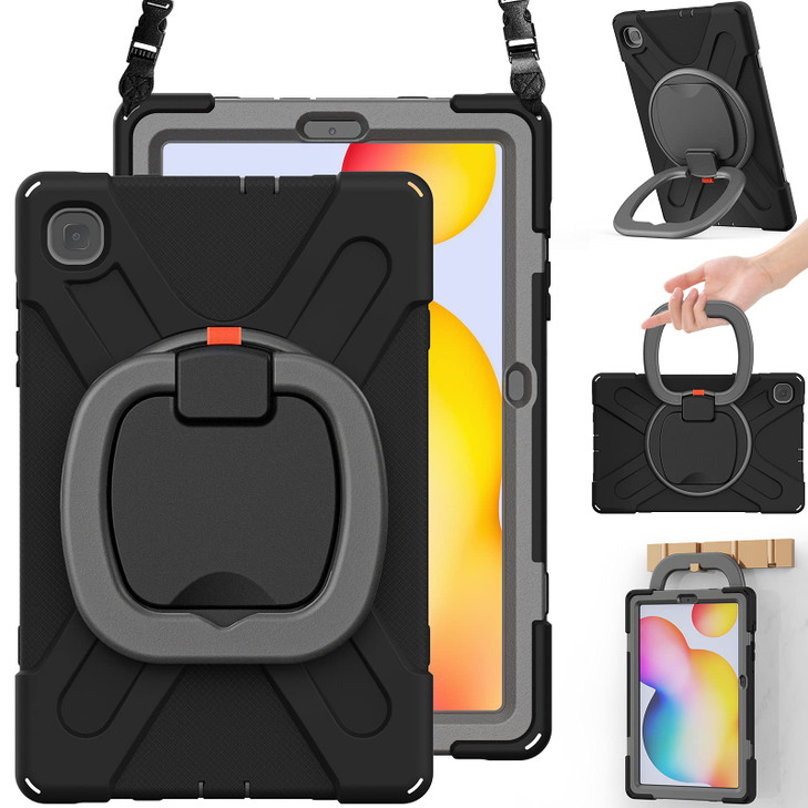 BRAECN Case for Samsung Galaxy Tab S6 Lite 10.4 2024/2022/2020 SM-P620/P610/P613/P615/P619, Silicone Cover with 360°Rotating Kickstand, Shoulder Str