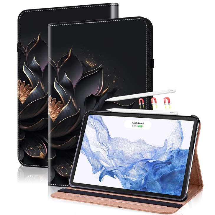 VODEFOX for Case for iPad Pro 13 Inch (M5/M4) 2025/2024,PU Leather Slim Case with Card Solt Protective Smart Cover - Purple Lotus