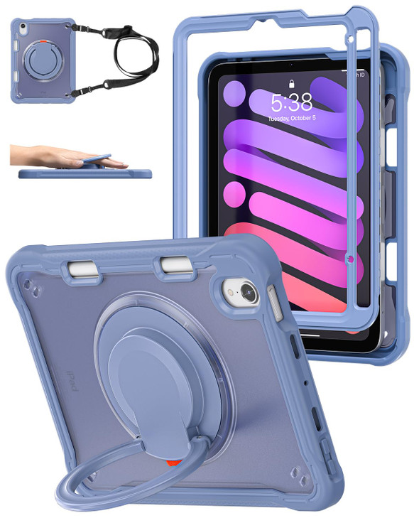 BRAECN for iPad (a17 pro) Mini 7/Mini 6 Case 2024/2021 8.3 inch with Pencil Holder Protective Clear Ring Handle 360 Rotating Stand Shockproof Droppro