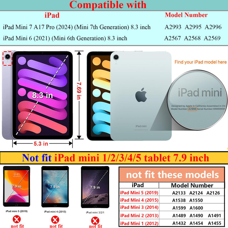 for iPad mini 7 A17 Pro Case 2024 & iPad mini 6 2021, UUcovers Stand Embossed Flower PU Leather Wallet Cover with Pencil Holder/Pockets [Auto Sleep/W