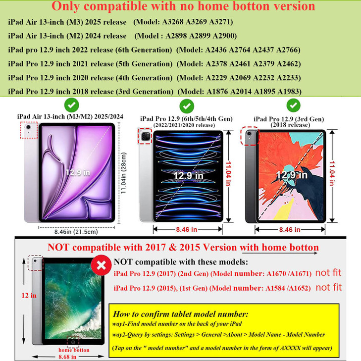UUcovers for iPad Air 13 inch Case M3 2025/M2 2024 & iPad Pro 12.9 inch Case 6th/5th/4th/3rd Generation,PU Leather Stand Cover with Pencil Holder/Han