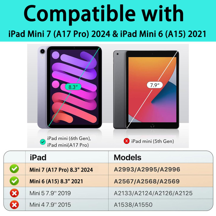 YIHE Kids Case for 8.3 inch iPad mini 7 (A17 Pro) 2024 & iPad mini 6 (A15) 2021, Shockproof Cases for iPad mini 7th/6th Generation with Built-in Scre