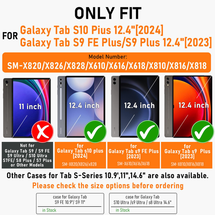 Varohix Case for Samsung Galaxy Tab S10+ Plus 2024 / S9 FE+ Plus/ S9+ Plus 12.4 Inch 2023 Magnetic Multi-Angle Leather Folio Stand Shell Folio with C