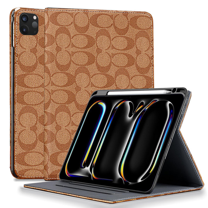 HYHCF Designer Compatible iPad Pro 11 Inch Case 2024 5th Generation M4 (Model: A2836/A2837/A3006) PU Leather with Pencil Holder Soft TPU Back Case,Au