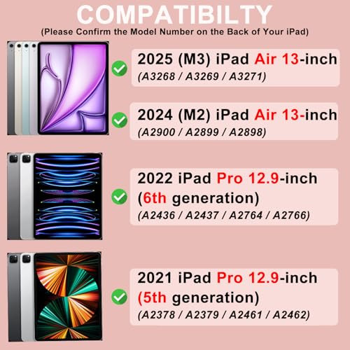 aMZCaSE for iPad Air 13 inch Case with Keyboard(M2/M3), Folio Magnetic Detachable Stand Cover for iPad Air 13 inch 2024/2025, Pro 12.9 inch 6th/5thGe