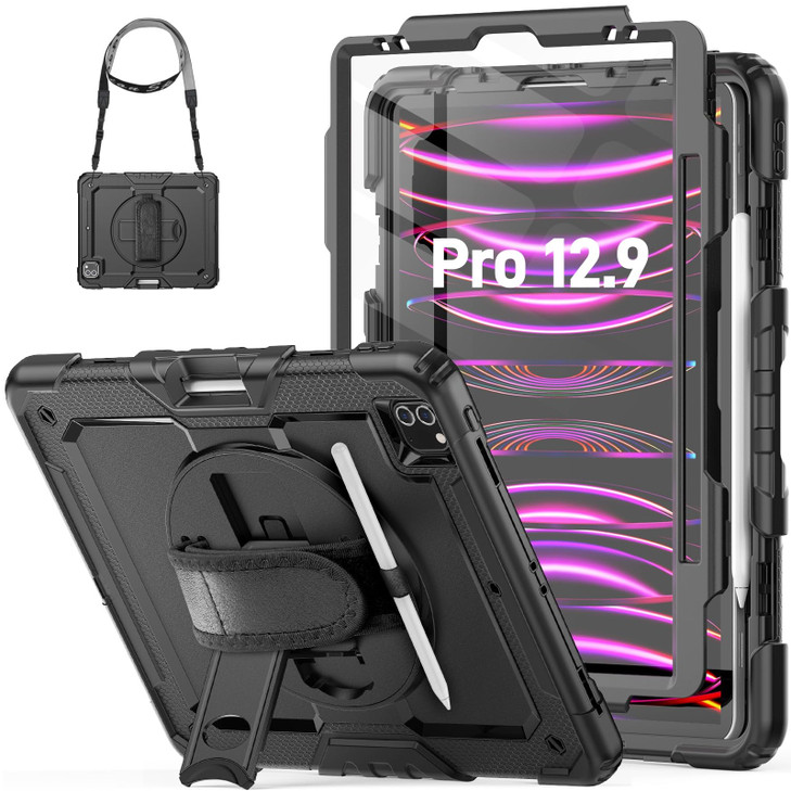HXCASEAC Case for iPad Pro 12.9 Case (6th 5th 4th 3rd Generation), Shockproof Design | Pencil Holder | Hand Strap | Screen Protector | Heavy Duty Pro