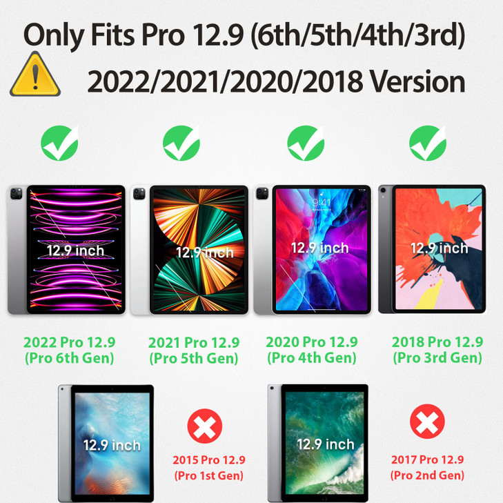 HXCASEAC Case for iPad Pro 12.9 Case (6th 5th 4th 3rd Generation), Shockproof Design | Pencil Holder | Hand Strap | Screen Protector | Heavy Duty Pro