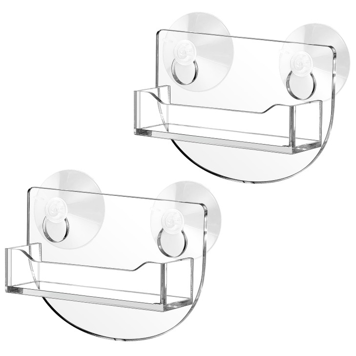 Briwooody 2 Pcs Window Mount Business Card Holder with Suction Cups Acrylic Single Pocket Organizer Clear Card Holder Display Storage for Home Office