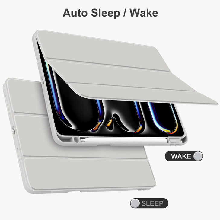 Batianda Hybrid Case for iPad Pro 11-inch 2025 M5 2024 M4 Chip [Built-in Apple Pencil Slot] Stylish Design Trifold Stand Premium Cover with Clear Bac
