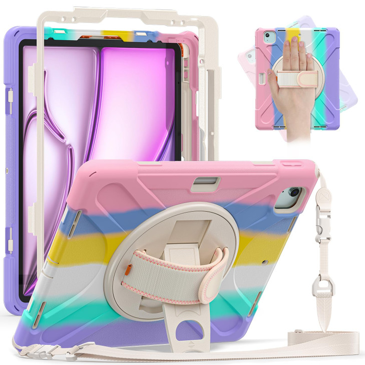 Batianda Case for iPad Air 13 inch 2025 2024 M3/M2 Chip Heavy Duty Rugged Durability Silicone Tablet Cover with 360° Rotating Hand Strap Foldable Hid