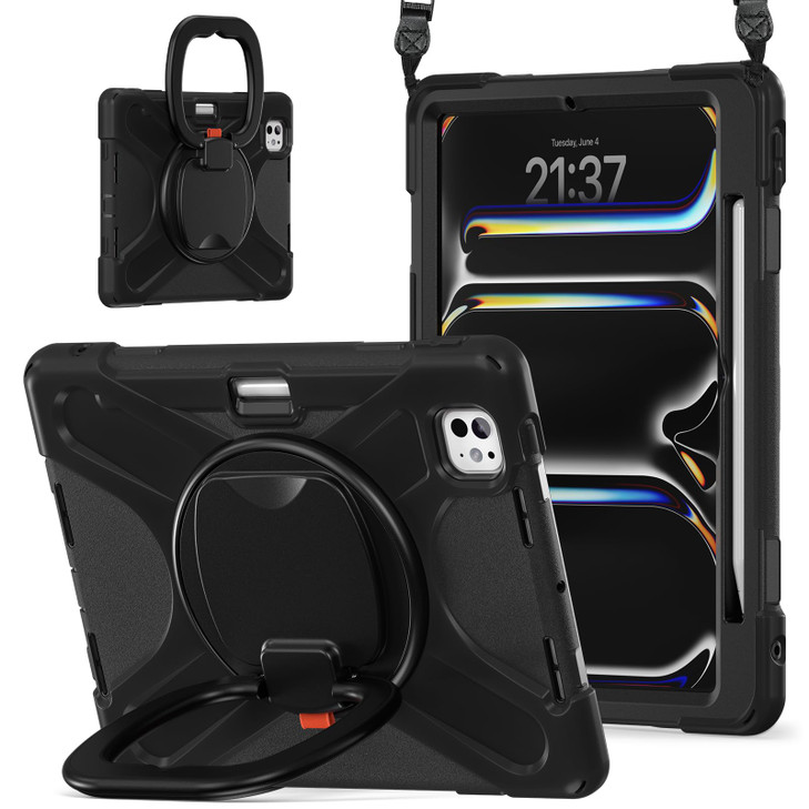 Batianda for New iPad Pro 11-inch Case 2025 M5 2024 M4 Chip Heavy Duty Rugged Durability Silicone Tablet Cover with 360° Rotating Ring Foldable Kicks
