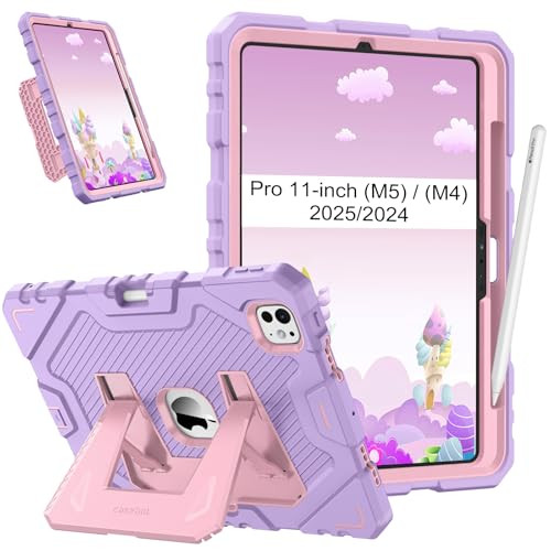 Fintie Case for iPad Pro 11-inch (M5) 2025 / (M4) 2024, Fully-Body Rugged Heavy Duty Shockproof Protective Case with Built-in Kickstand for Kids, Pur