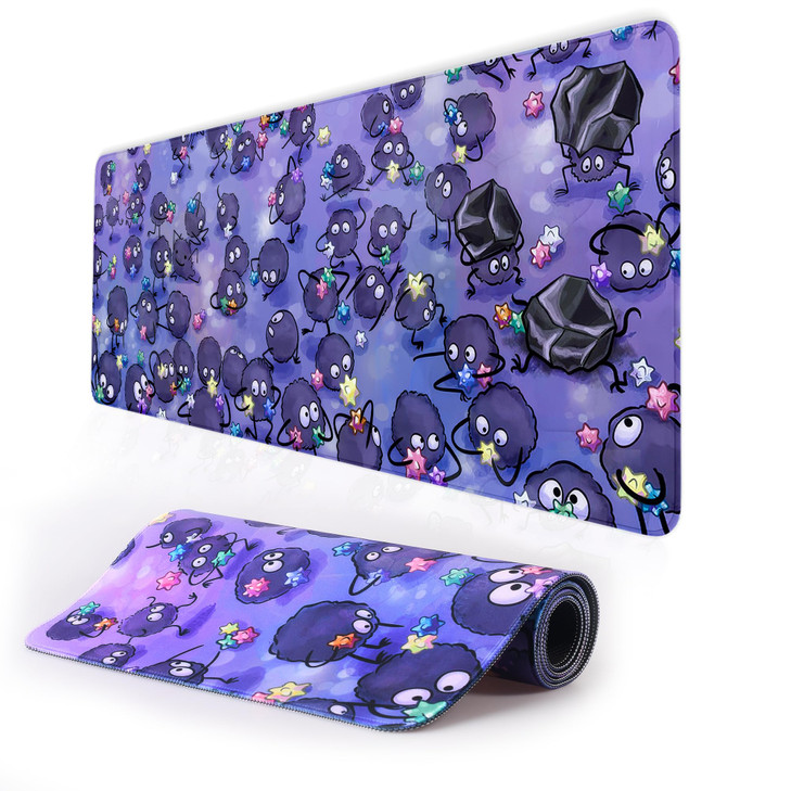 Babymiu Anime Cute Soot Sprite Large Mouse Pad Desk Mat 11.8×31.5 Inch with Non-Slip Rubber Base Stitched Edge Mouse Pad for Computer Laptop Office A