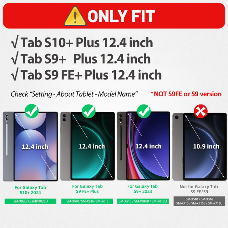HXCASEAC Case for Samsung Galaxy Tab S10+ Plus / S9 Fe+ / S9+ 5G 12.4 inch Protective with Screen Protector/S Pen Holder/ 360 Rotating Stand Hand Str