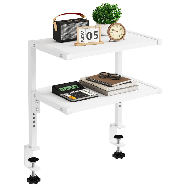 IBUYKE Clamp on Desk Organizer Shelf,12.9 inches Desk Extender Shelves, Above or Below Desk 2-Tier Adjustable Storage Shelves for Desktop Accessories