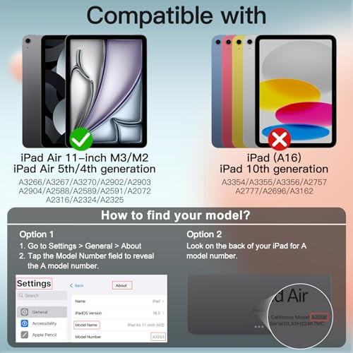 JETech Case for iPad Air 11-Inch M3/M2 (2025/2024), iPad Air 5/4 (2022/2020 5th/4th Generation 10.9-Inch), Slim Stand Hard Back Shell Cover with Auto