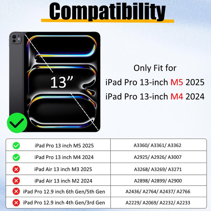 BRAECNstock Case for Apple iPad Pro 13 inch M5 2025 / M4 2024, Shockproof Protective Kids Case with Pencil Holder [360 Rotating Hand Strap + Stand],