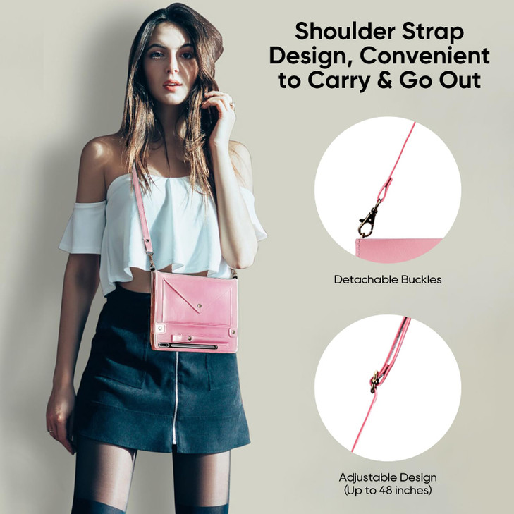 Tablet Carrying Shoulder Bag Case for Samsung Galaxy Tab S10+ Plus/ S9 FE+ Plus 5G/ S9+ 12.4", PU Leather Hand Strap Crossbody Shoulder Strap Cards H