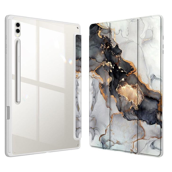 Fintie Hybrid Slim Case for Samsung Galaxy Tab S10 Ultra 2024/ S9 Ultra 2023 14.6 Inch, Shockproof Cover with Clear Transparent Back Shell, Cloudy Ma