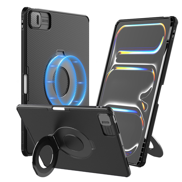 Nillkin for iPad Pro 13 inch Case 2024 (M4) with Apple Pencil Holder and Slide Camera Protective Cover, Black Slim Case with Adjustable Magnetic Stan