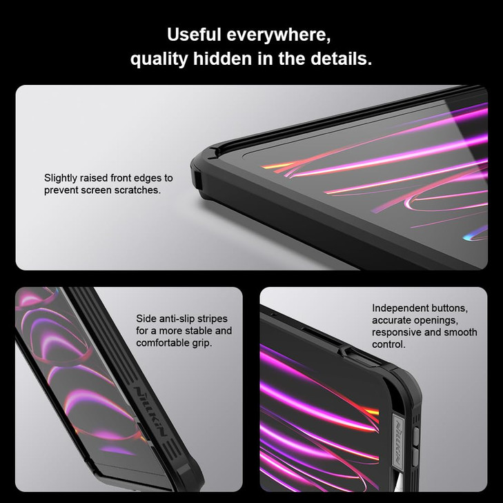 Nillkin for iPad Pro 13 inch Case 2024 (M4) with Apple Pencil Holder and Slide Camera Protective Cover, Black Slim Case with Adjustable Magnetic Stan
