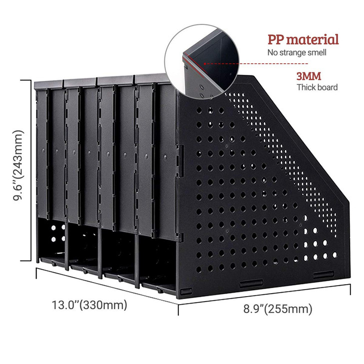 SAYEEC Collapsible Magazine File Holder with 4 Compartment Plastic Binder Folder for Desk Hollow Documents Foldable Organizer Desktop Files Cabinet S