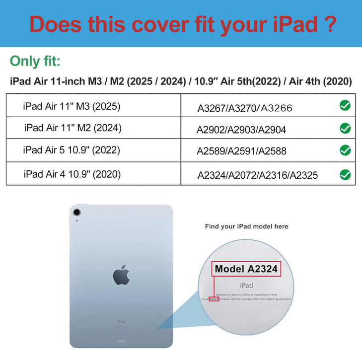 ProCase Smart Case for iPad Air 11-inch M3 2025 & M2 2024, Air 5th (2022) / 4th Gen (2020) 10.9 Inch; Shockproof Cover with Clear Back & Pencil Holde
