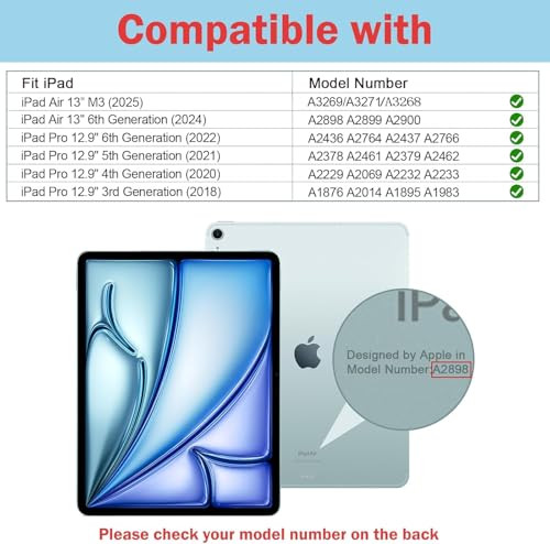 ProCase Smart Case for iPad Air 13 Inch Case (2025/2024) M3/M2 & iPad Pro 12.9" 6th/5th/4th/3rd 2022/2021/2020/2018, Transparent Back Shell Cover wit