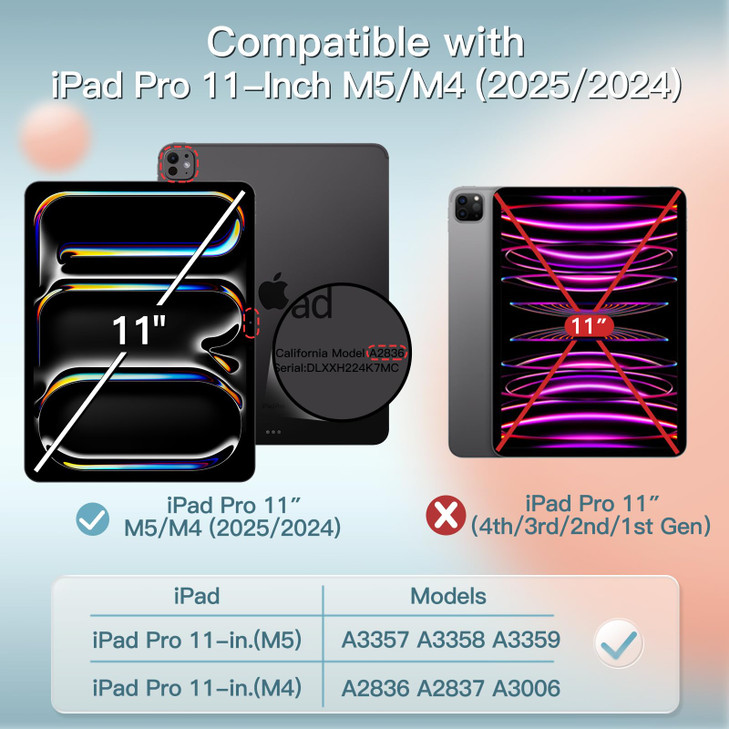 JETech Case for iPad Pro 11-Inch M5/M4 2025/2024 (6th/5th Generation), Slim Stand Hard Back Shell Smart Cover with Auto Wake/Sleep (Silver)