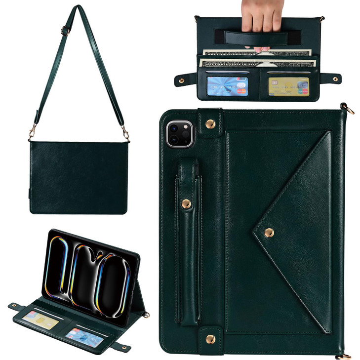Handbag Case for iPad Pro 11-inch M5 M4 (2025/2024), Techcircle Folio Stand PU Leather Hand Strap Cover Crossbody iPad Case w/Pencil Holder Card Slot