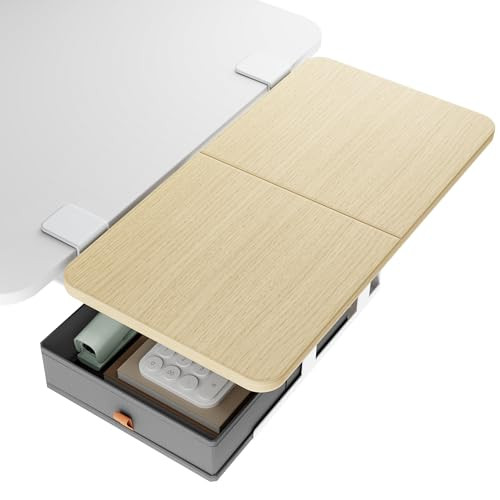 PEGZONE Desk Extender Tray, 24" x 12" Clamp On Desk Shelf, Desk Extension with Storage Drawer, Table Desk Arm Rest, Clamp On Keyboard Tray for Office