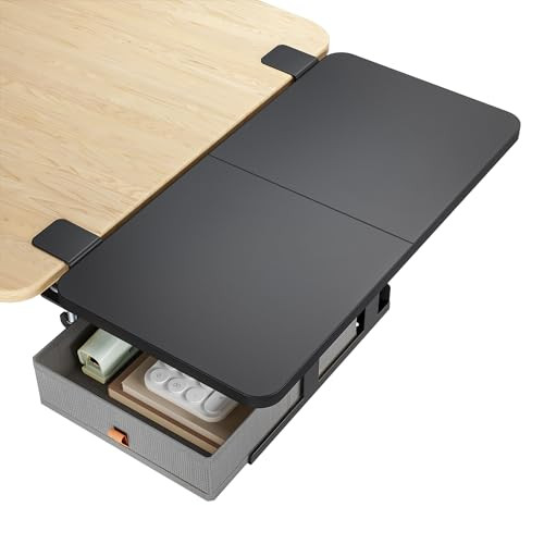 PEGZONE Desk Extender Tray, 24" x 12" Clamp On Desk Shelf, Desk Extension with Storage Drawer, Table Desk Arm Rest, Clamp On Keyboard Tray for Office