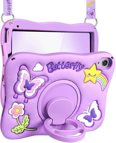 Kidcube for iPad mini 7 Case A17 Pro 2024, for iPad mini 6th Generation Case 8.3 Inch - Girls Cute Kawaii Girly 3D Purple Butterfly Design Cover with