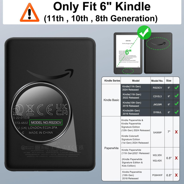 MoKo Case Fits All-New 6" Kindle (2022, 2019, 2016), Ultra Lightweight PU Shell Cover with Auto Wake/Sleep, Blue Peony