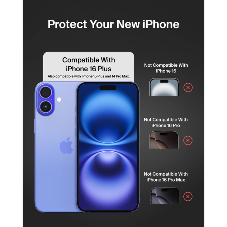 Belkin ScreenForce TemperedGlass Treated Screen Protector for iPhone 16 Plus, 15 Plus, & 14 Pro Max - Scratch-Resistant w/ - Includes Easy Align Fram
