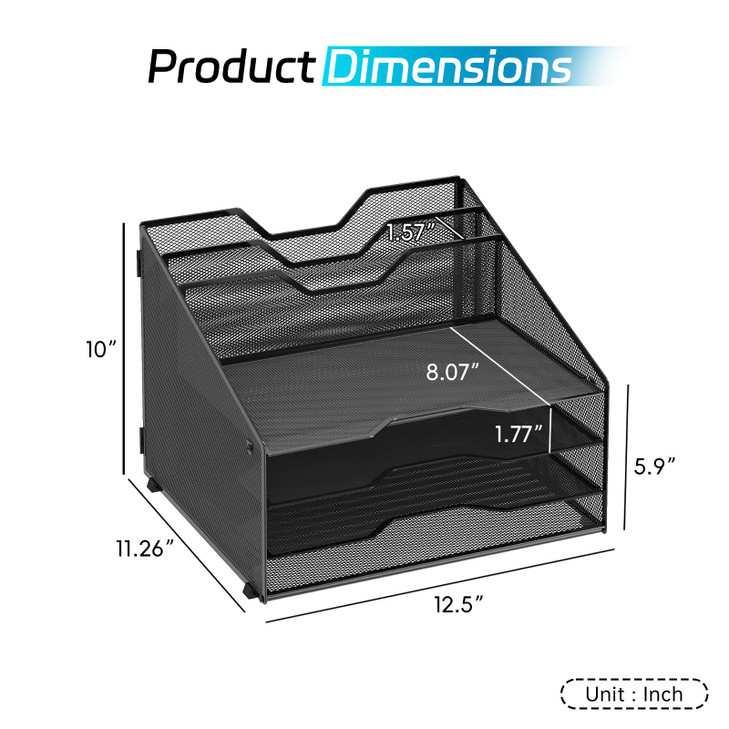 Reeplan Desk File Organizer, Paper Organizer with 4 Letter Trays and 2 Vertical Upright Sections, Desk Organizers and Accessories for Office, School,