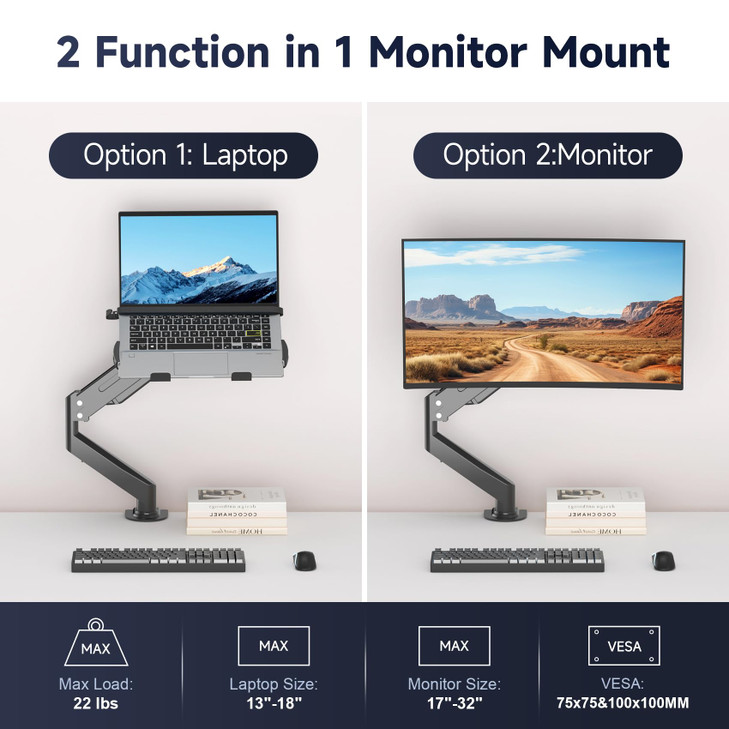 Suptek Laptop Desk Mount,Fully Adjustable Monitor and Laptop Mount Stand for 13-18 Inch Notebook and 17-32 inch Monitor Screen,Holds 22lbs with Vente