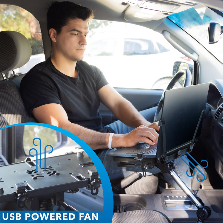 Mount-It! Car Laptop Mount, No-Drill Passenger Seat Vehicle Stand for Up to 17? Laptops & Tablets, Full Motion with Lockable Joints & USB Cooling Fan