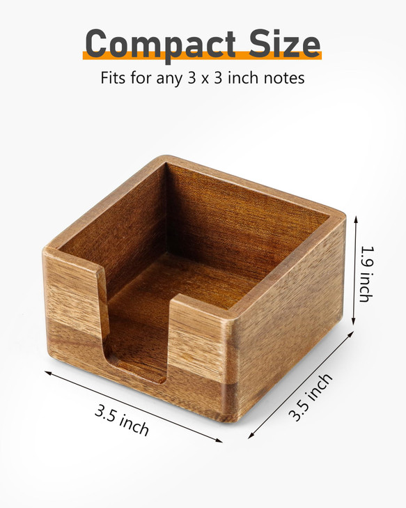 Acacia Wood Sticky Note Holder, Post It Note Dispenser for Office Desk, 3x3 Sticky Notes Organizer, Wooden Memo Pad Holder for Desk Home Accessories,